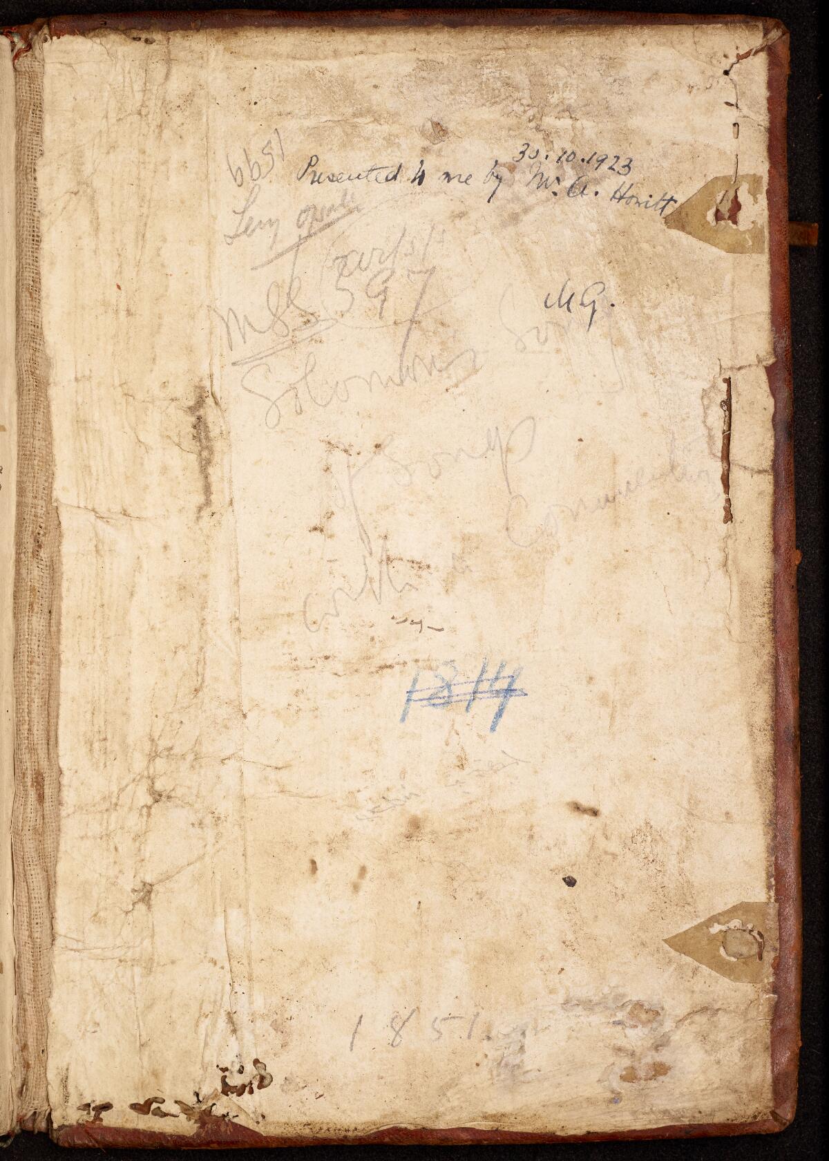 Front paste-down, Gaster Hebrew MS Add 1 (Three Megillot)