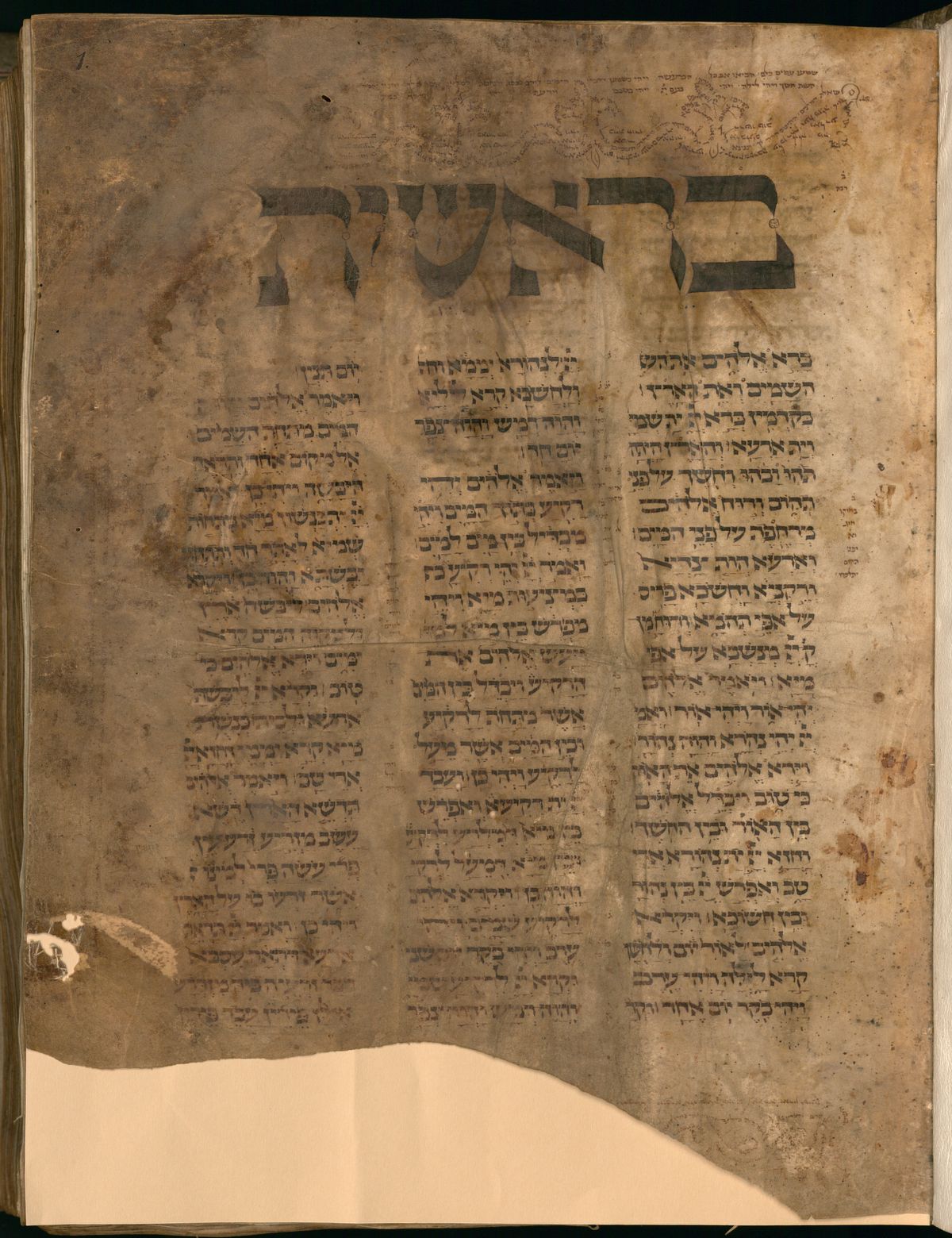 Genesis 1:1 in the Munich Cod. hebr. 2 (Pentateuch, Scrolls, and Haftarot), folio p007
