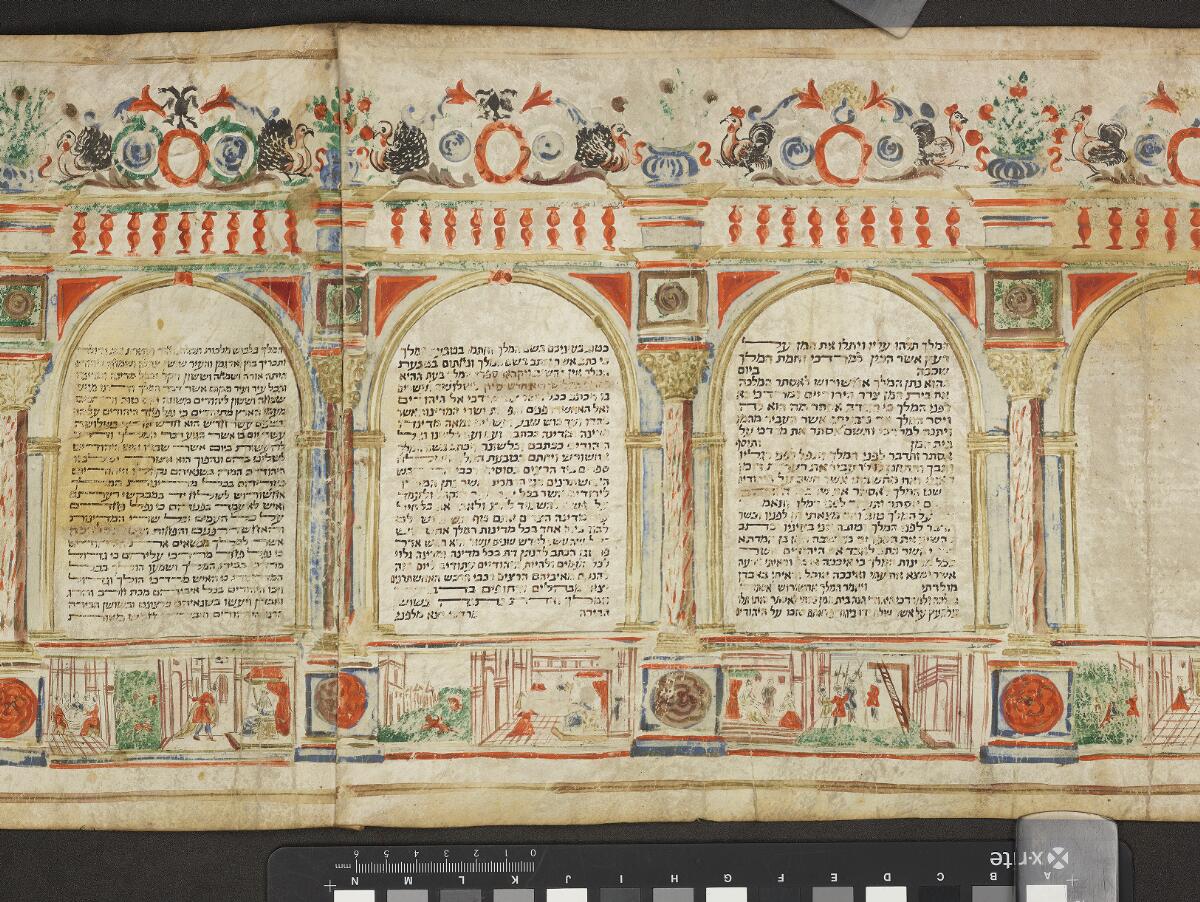 Unrolled section 8, Gaster Hebrew MS 711 (Illustrated Esther Scroll)