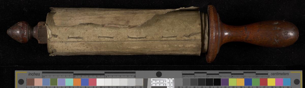 Rolled scroll and wooden handle — no indexed biblical text, Gaster Hebrew MS Add 17 (Esther Scroll)